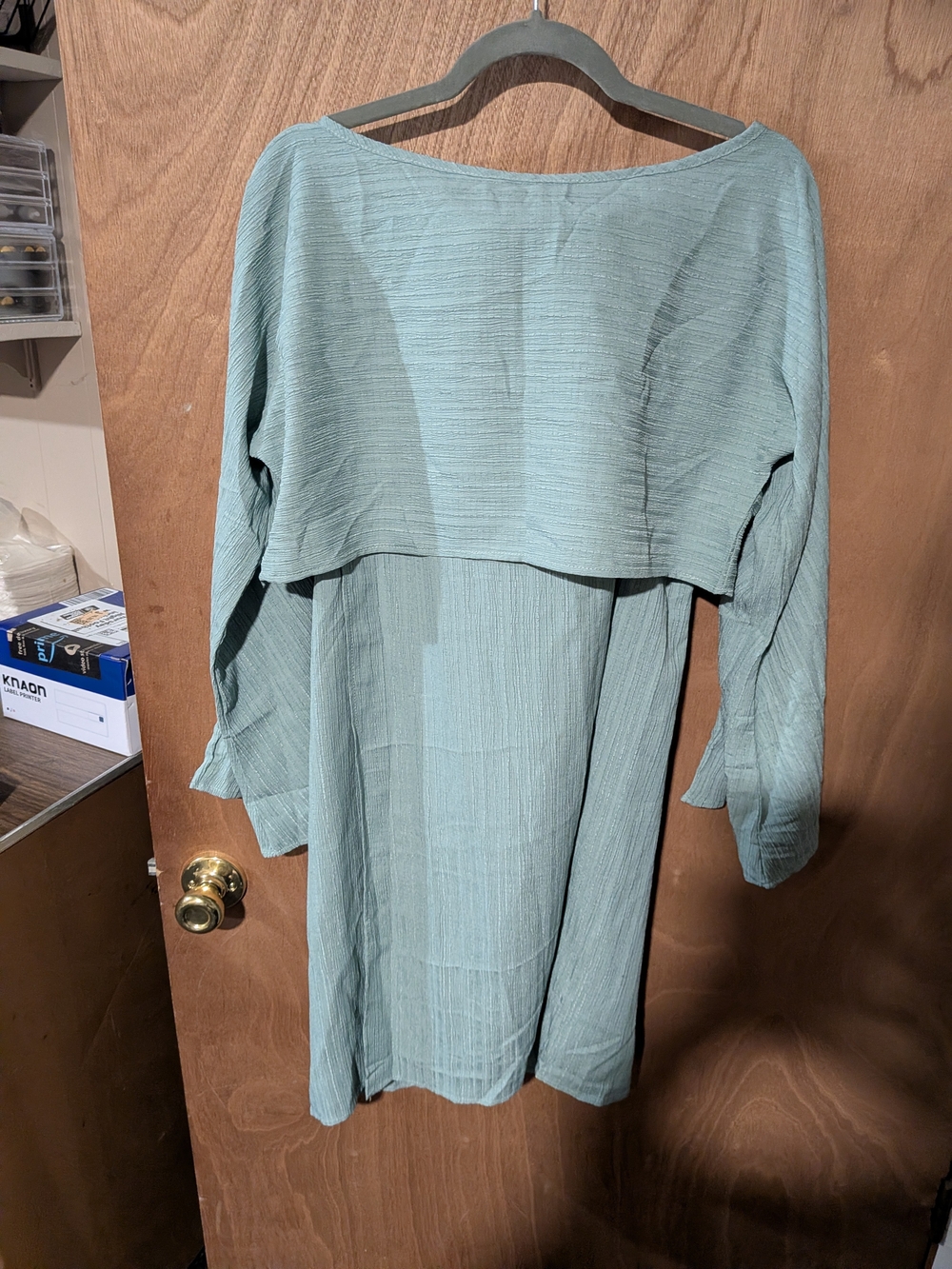 Women's Lightweight Sage Green Long Sleeve Layered Dress